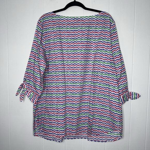 Talbots Woman Striped Cotton Blouse Tie Sleeves Size 3X NWT - Picture 2 of 5